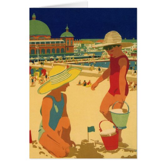 ビンテージの子供たち、姉妹の家族の海辺でのバケーション (正面)