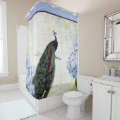 ビンテージの孔雀とアジサイのシャワーカーテン シャワーカーテン (インサイチュ)