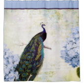 ビンテージの孔雀とアジサイのシャワーカーテン シャワーカーテン (正面)
