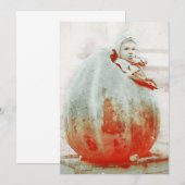 ビンテージの巨大なかぼちゃの中の子供の招待状 招待状 (正面/裏面)