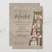 ビンテージの木製梯子とストリングライトのマスクサイン 招待状 (正面/裏面)