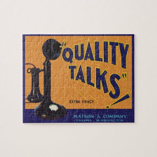 ビンテージの果物箱ラベルアート、昔風の電話 ジグソーパズル (横)