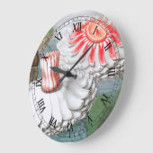 ビンテージの水面に咲く睡蓮の花 ラージ壁時計 (傾斜)