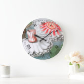 ビンテージの水面に咲く睡蓮の花 ラージ壁時計 (ホーム)