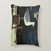 ビンテージの波止に止まるアジサシ、海洋の動物 アクセントクッション (裏面(縦))