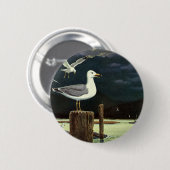 ビンテージの波止に止まるアジサシ、海洋の動物 缶バッジ (正面&裏面)