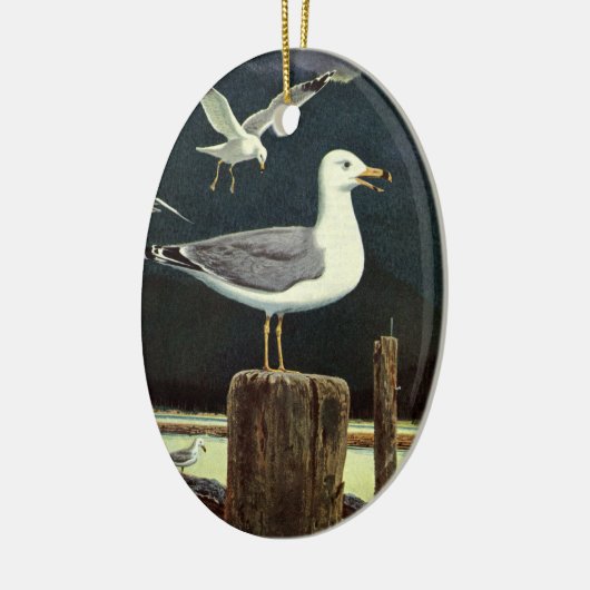 ビンテージの波止めに止まるアジサシ、海洋生物野生動物 セラミックオーナメント (左)