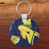 ビンテージの海洋生物・魚、タンクの中の派手な金魚 キーホルダー (正面)