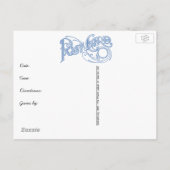 ビンテージの美しい女性が青い水着で日焼けしている インビテーションポストカード (裏面)