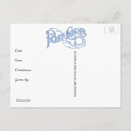 ビンテージの美しい女性が青い水着で日焼けしている インビテーションポストカード (裏面)