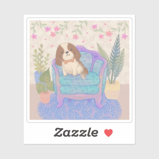 ビンテージの肘掛け椅子の上の可愛い子犬のイラスト シール (シート)
