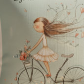 ビンテージの自転車に乗る少女のフラワーパターン クッション