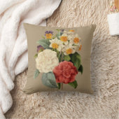 ビンテージの花、椿と水仙、ルドゥーテ クッション (ブランケット)