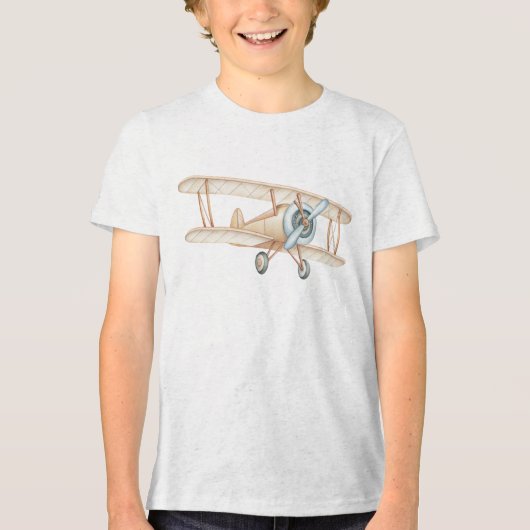 ビンテージの複葉機飛行機イラスト トライブレンドTシャツ (正面)