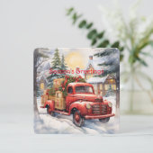 ビンテージの赤い農用トラックがクリスマス仕様に満載 シーズンカード (スタンド正面)