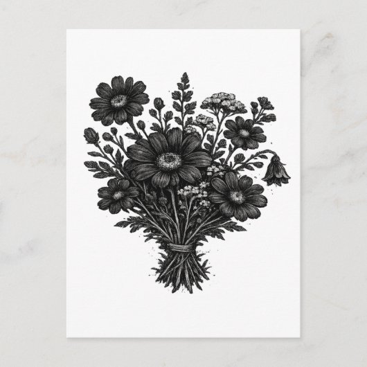 ビンテージの野の花の木版画の植物画フラワーアート ポストカード (正面)