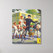 ビンテージの野球少年と交通整理の警官 キャンバスプリント (正面)