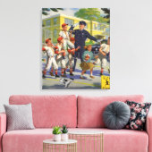 ビンテージの野球少年と交通整理の警官 キャンバスプリント (インサイチュ (リビング))