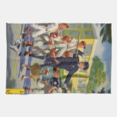 ビンテージの野球少年と警官の横断歩行者誘導員 キッチンタオル (横)