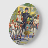 ビンテージの野球少年と警官の横断歩行者 ラージ壁時計 (傾斜)