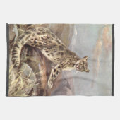 ビンテージの野生動物、雪豹 by CE スワン キッチンタオル (横)