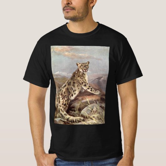 ビンテージの野生動物、雪豹 by CE スワン Tシャツ (正面)