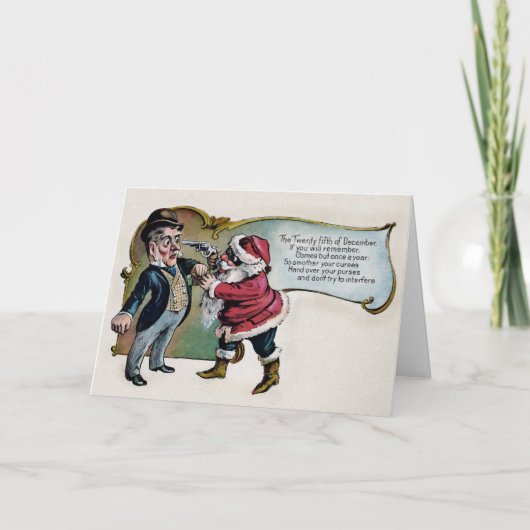 ビンテージの銃を持ったサンタのクリスマスカード シーズンカード (正面)