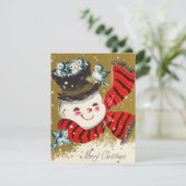 ビンテージの陽気な雪だるまに鳥たち シーズンカード (スタンド正面)