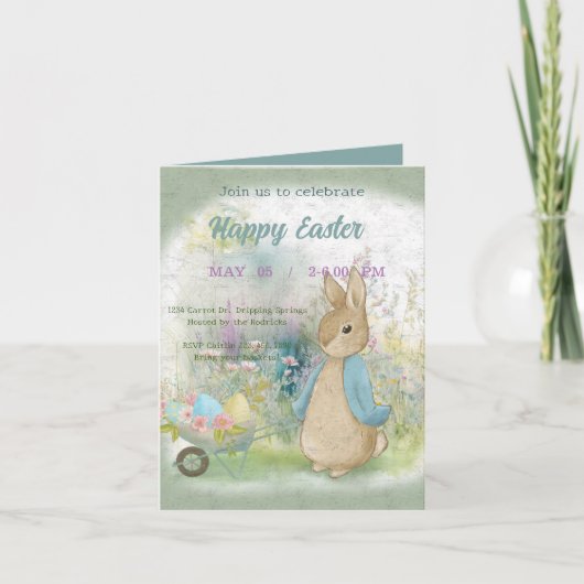 ビンテージの青いジャケットのウサギ 案内状 (正面)