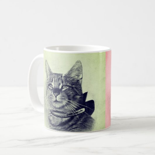 ビンテージの首輪をつけた猫 コーヒーマグカップ (正面左)