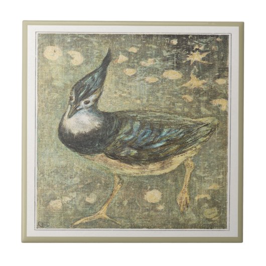 ビンテージの鳥アート ダッチ ビクトリアン タイル (正面)