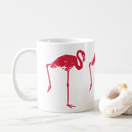 ビンテージの鳥、片足を上げたピンクのフラミンゴ コーヒーマグカップ (ドーナツ)