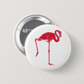 ビンテージの鳥、片足を上げたピンクのフラミンゴ 缶バッジ (正面&裏面)