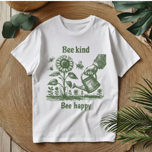 ビンテージひまわりエコフレンドリー優しい気持ち幸せなミツバチ Tシャツ