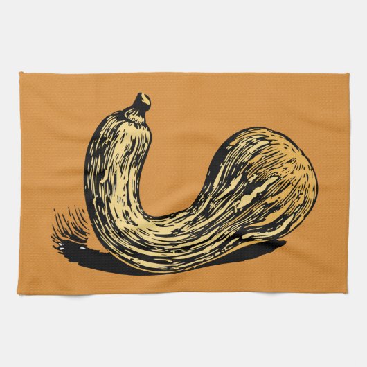 ビンテージイエロークルックネックスカッシュ植物画 キッチンタオル (横)