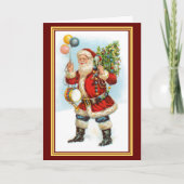 ビンテージイメージサンタドラムとバルーン休日 カード (正面)