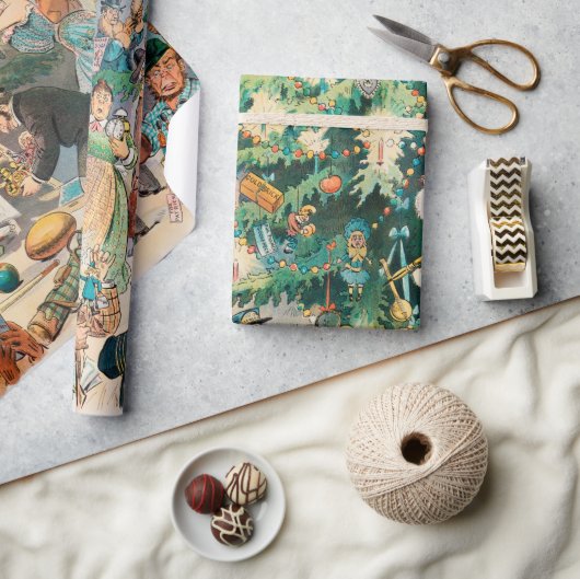 ビンテージイラスト　パックのクリスマスツリー　1902年 ラッピングペーパー (クラフト)