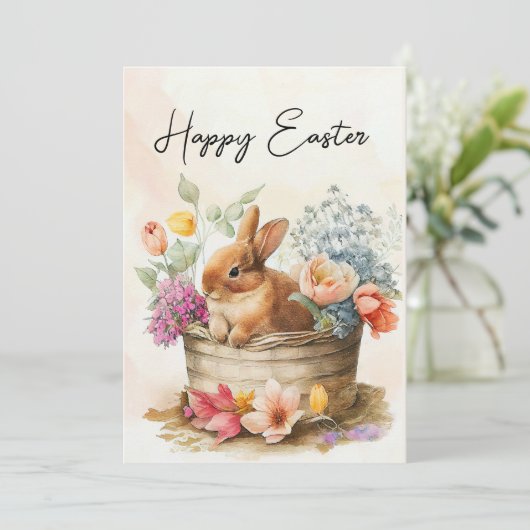 ビンテージイースターバスケット フラワーズ ハッピーイースター シーズンカード (スタンド正面)