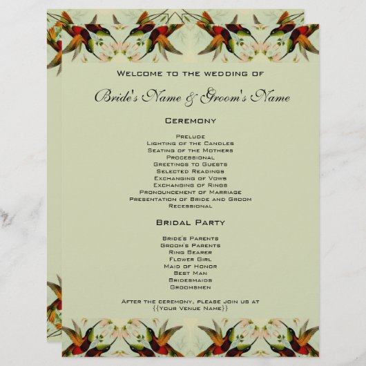 ビンテージウェディング、ハミングバードと花 (正面/裏面)