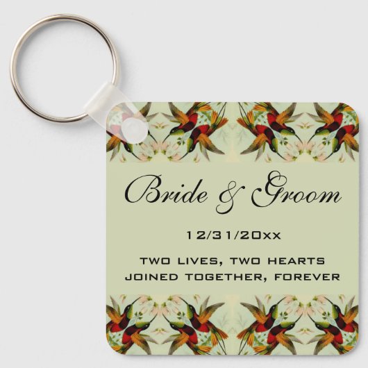 ビンテージウェディング、ハミングバードと花 キーホルダー (正面)