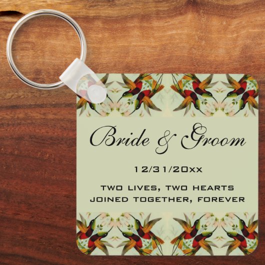 ビンテージウェディング、ハミングバードと花 キーホルダー (正面)