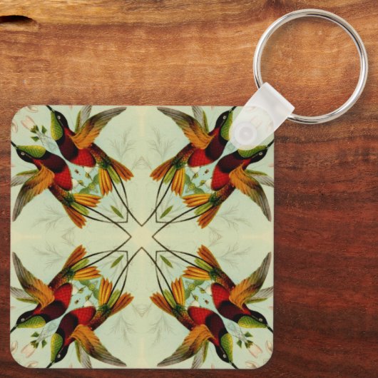 ビンテージウェディング、ハミングバードと花 キーホルダー (裏面)
