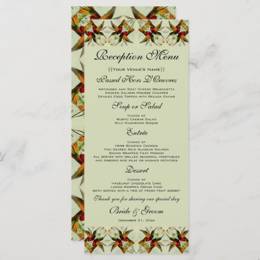 ビンテージウェディング、ハミングバードと花 メニュー (正面/裏面)