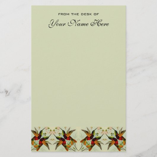 ビンテージウェディング、ハミングバードと花 便箋 (正面)