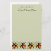 ビンテージウェディング、ハミングバードと花 便箋 (正面/裏面)