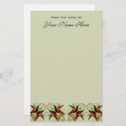 ビンテージウェディング、ハミングバードと花 便箋 (正面/裏面)