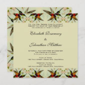 ビンテージウェディング、ハミングバードと花 招待状 (正面/裏面)