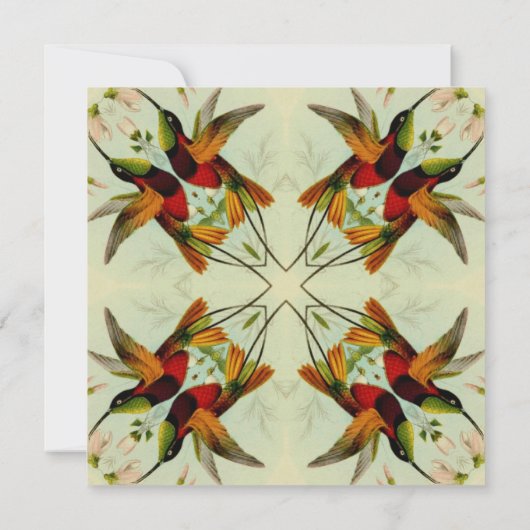 ビンテージウェディング、ハミングバードと花 招待状 (裏面)