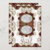 ビンテージウェディング　バーガンディーゴールド 招待状 (正面/裏面)