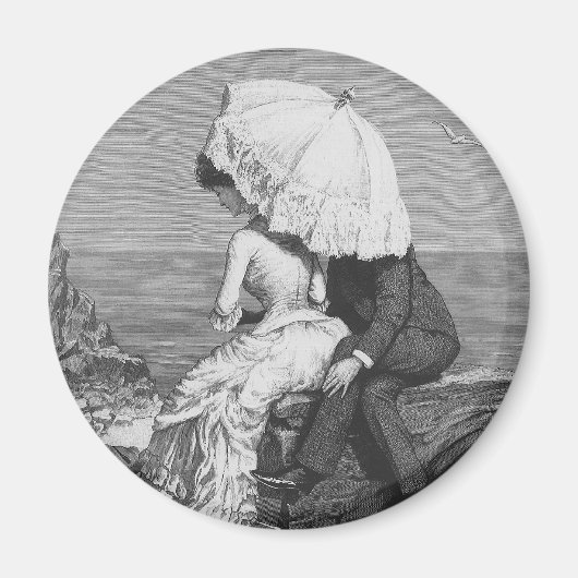 ビンテージウェディング, ビーチでの新婚夫婦 マグネット (正面)